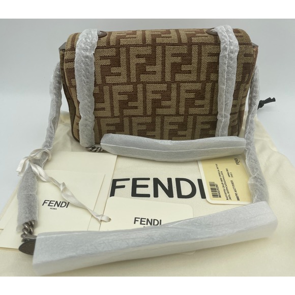 $3100 NEW Fendi Baguette Chain Midi FF jacquard logo fabric bag purse NWT - Picture 7 of 16